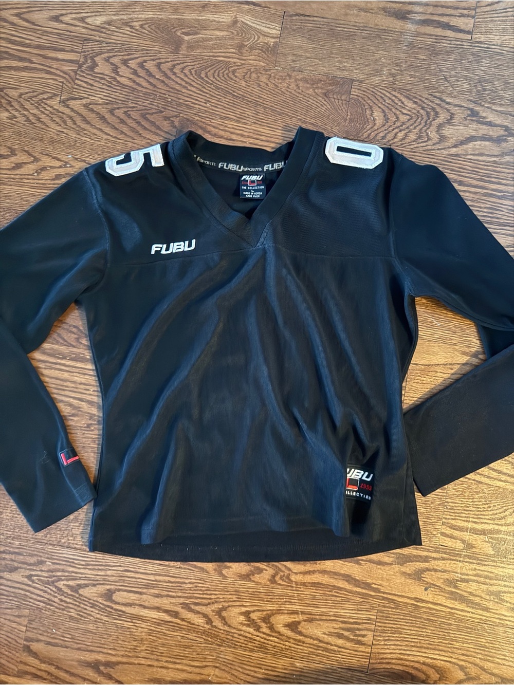 Vintage 1990s  FUBU 05 Longsleeve
Football Jersey Black White size large